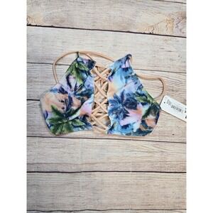 Dippin Daisys Kid's Tie Back Halter Bikini Top Size 10 NWT Palm Tree Print